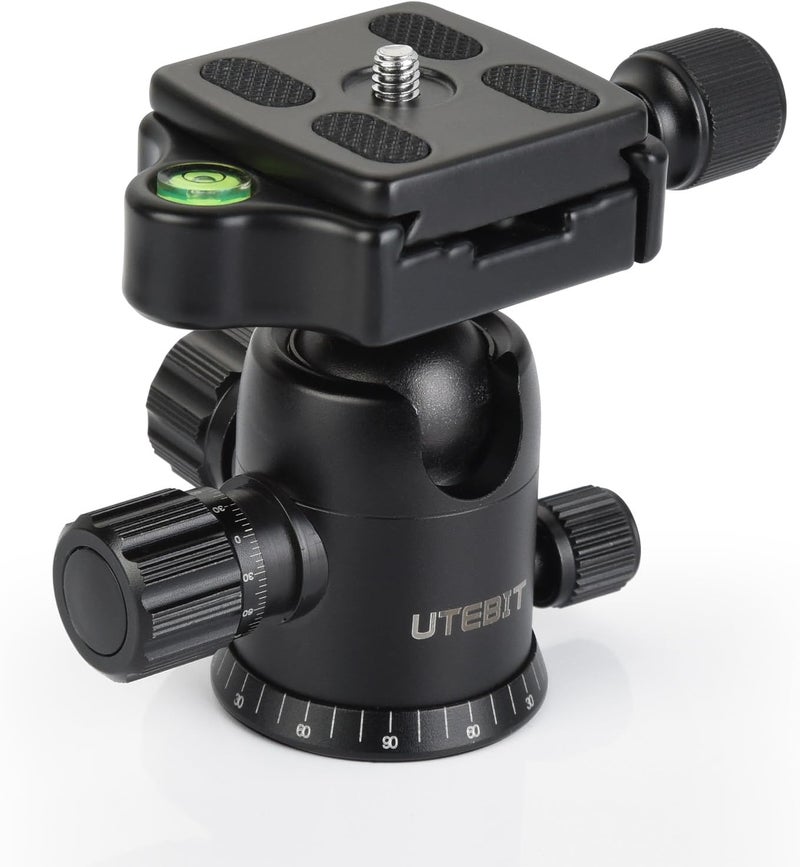 UTEBIT 40MM Metal Tripod Ball Head with Camera Quick Release Plate Swivel 360° Camera Ball Mount 22lbs/10kg Load for 1/4" Tripod Monopod DSLR - Image 1